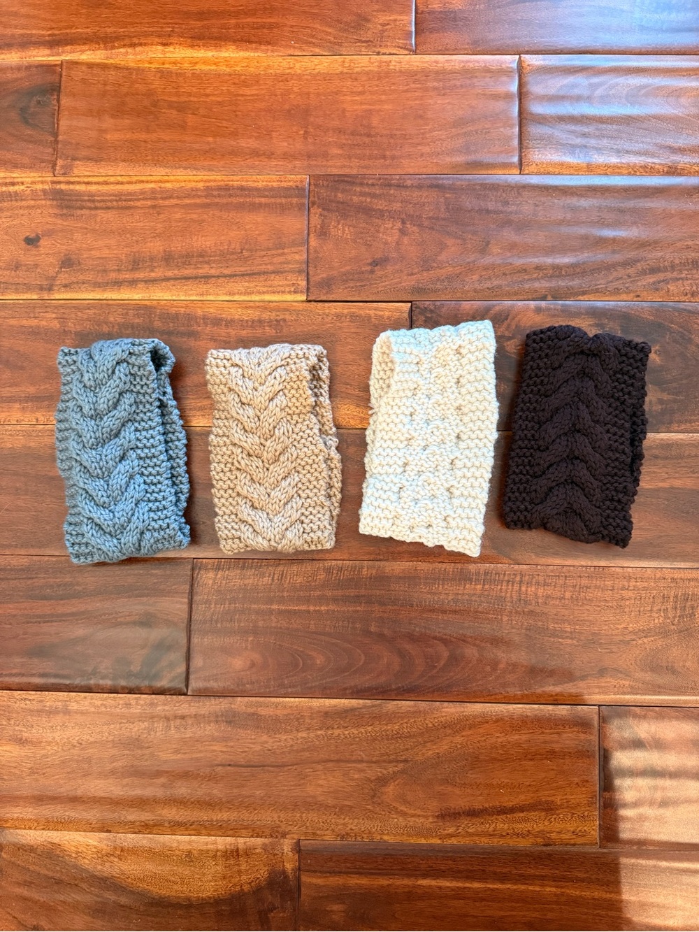 Handcrafted Cable Knit Headbands - Set of 4 (Blue, Beige, Cream, Brown)